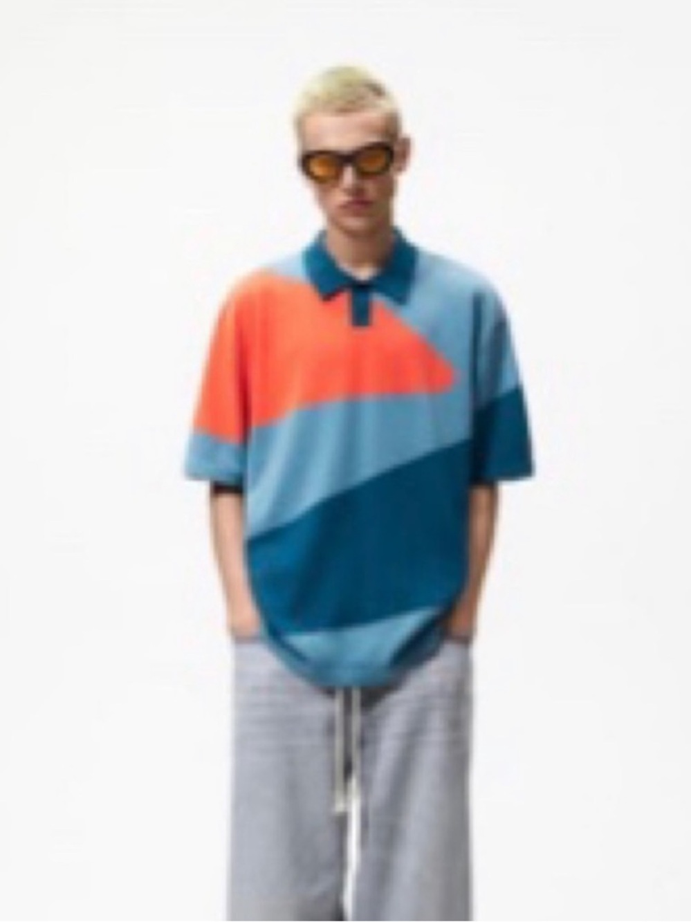 Zara Colorblock Retro Cotton Knit Polo Shirt. Size L-XL.